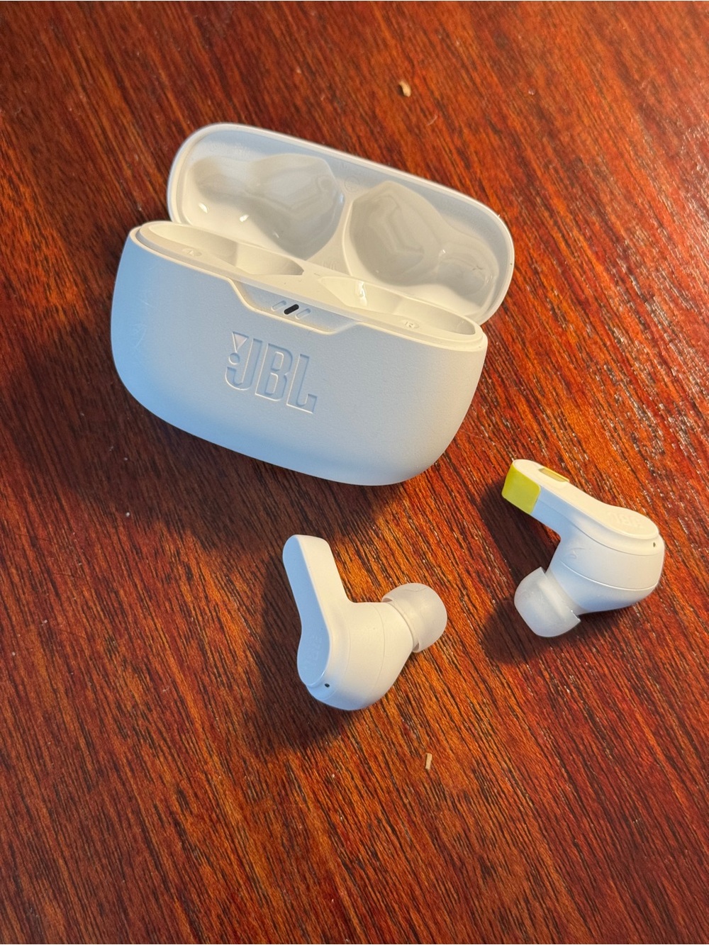 JBL White True Wireless Earbuds with Yellow Accent